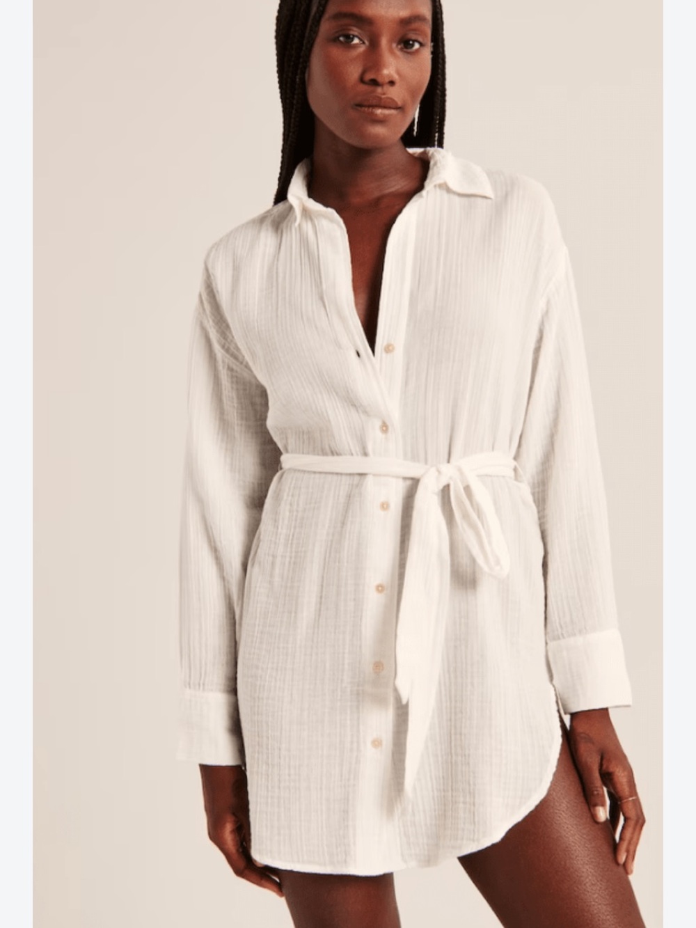 Abercrombie & Fitch White Cotton Tie-Waist Cover Up Shirt/Dress